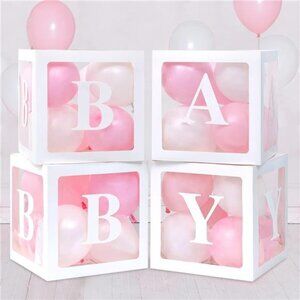 Baby Boxes for Baby Shower Decoration with 8 Letters and 36 Balloons 4pcs Clear